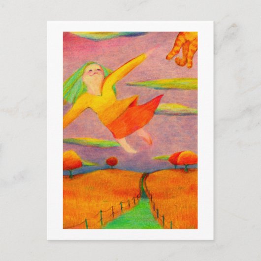 Titel: Flying Girl ~ Fun happy PERSONALIZED art Briefkaart (Voorkant)
