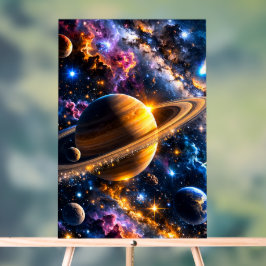 Titel Galactische Odyssee Saturnus en ruimte nevel Acryl Bord