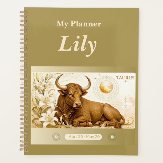 titel: Gepersonaliseerde Stier Zodiac Planner (Voorkant)
