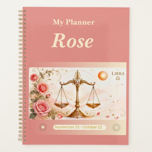 titel: Gepersonaliseerde Weegschaal Sterrenbeeld P Planner (Voorkant)