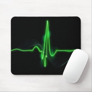 Titel: Glowing Green Heartbeat Pulse Abstract Muismat