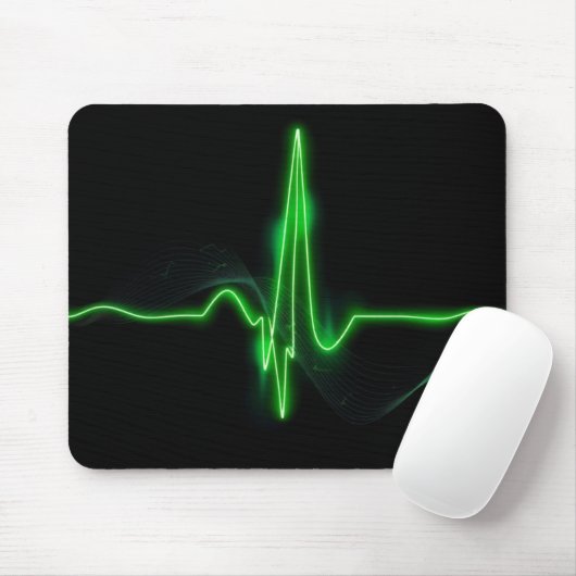 Titel: Glowing Green Heartbeat Pulse Abstract Muismat (Met muis)