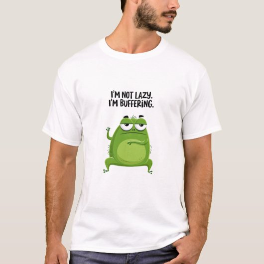 Titel Ik ben niet lui, ik buffer Grappig groen cr T-shirt (Voorkant)