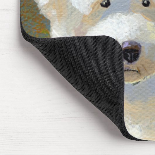 Titel: Ik denk erover na - schattige witte hond Muismat (Hoek)