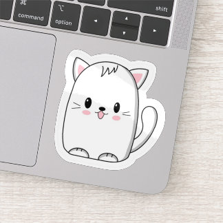Titel: Knuffelbare Witte Kawaii Kat Sticker - Mini