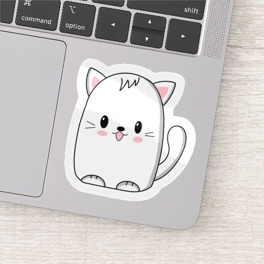 Titel: Knuffelbare Witte Kawaii Kat Sticker - Mini (Detail)