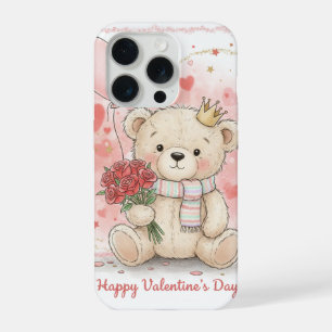 Titel: Knuffelige teddybeer met rozen Fijne Valent iPhone 15 Pro Case