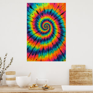 Titel: Levendige Neon Spiraal Tie-Dye Kunst Poster