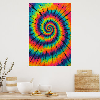 Titel: Levendige Neon Spiraal Tie-Dye Kunst Poster