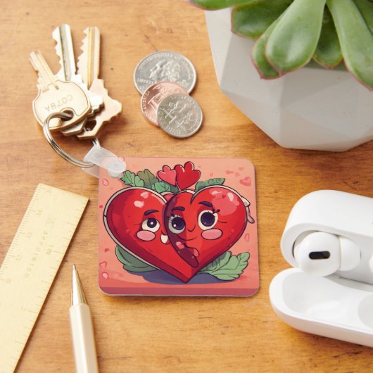 Titel: Linked Hearts" Double Heart sleutelhanger (Bureau)