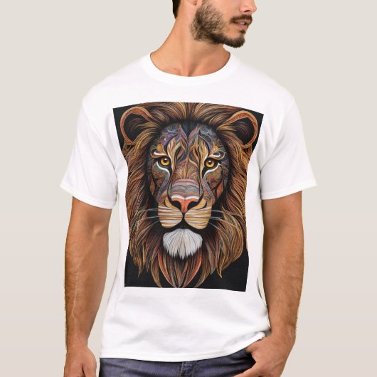 Titel: Majestic Geometric Lion T-shirt Beschrijvin (Voorkant)