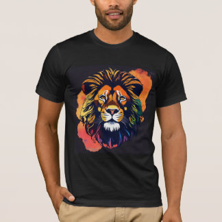 Titel: "Majestic Roar: Geometric Lion T-Shirt Desi
