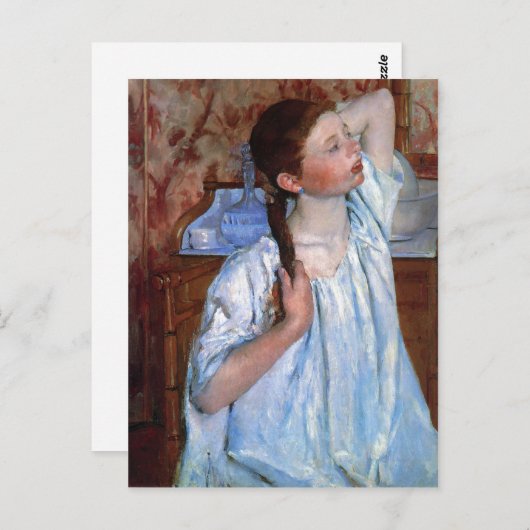 Titel: Meisje dat haar haar haar haar Datum schikt Briefkaart (Voorkant / Achterkant)