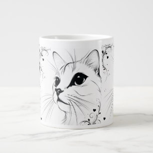 Titel Minimalistische kat lijn kunst koffiemok E Grote Koffiekop