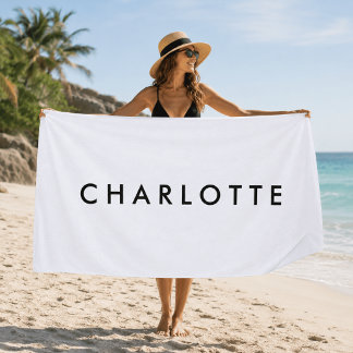 Titel Moderne gepersonaliseerde witte naam strand Strandlaken