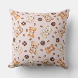Titel Mooie koffie en donuts Beer Naadloos Patroon Kussen