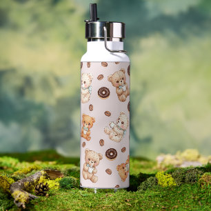 Titel Mooie koffie en donuts Beer Naadloos patroon Waterfles