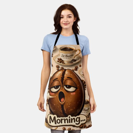 Titel ochtend slaperige koffieboon grappig herkenb schort (Gedragen)