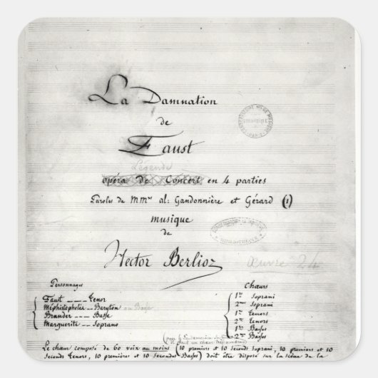 Titel pagina "La Damnation de Faust" Vierkante Sticker (Voorkant)