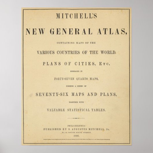 Titel Pagina Mitchell's nieuwe algemene atlas Poster (Voorkant)