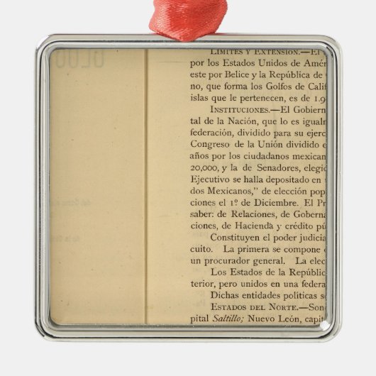 Titel Pagina van 1874 Mexico Atlas Metalen Ornament (Voorkant)