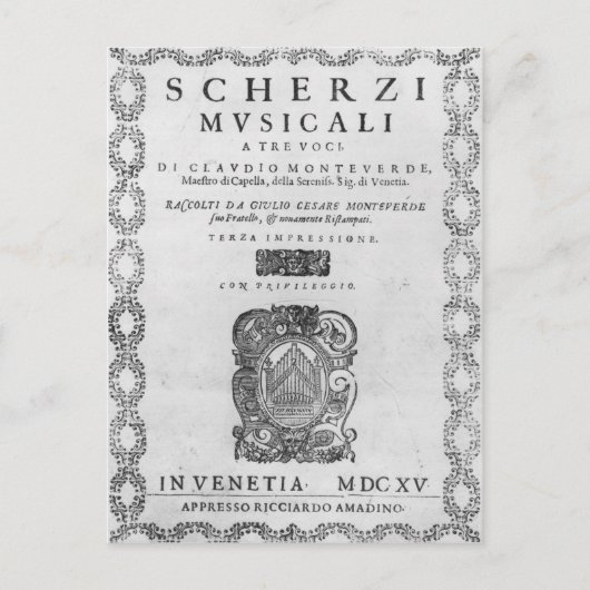 Titel pagina van de "Scherzi Musicali" Briefkaart (Voorkant)