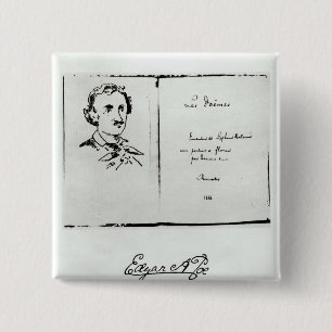Titel Pagina van "Les Poemes" door Edgar Allan Poe Vierkante Button 5,1 Cm