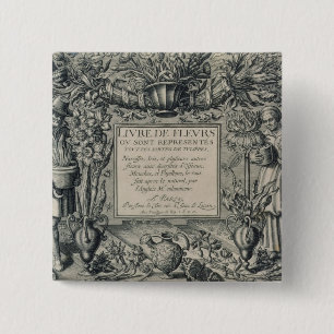 Titel pagina van "Livre des Fleurs" van Jean Le Cl Vierkante Button 5,1 Cm