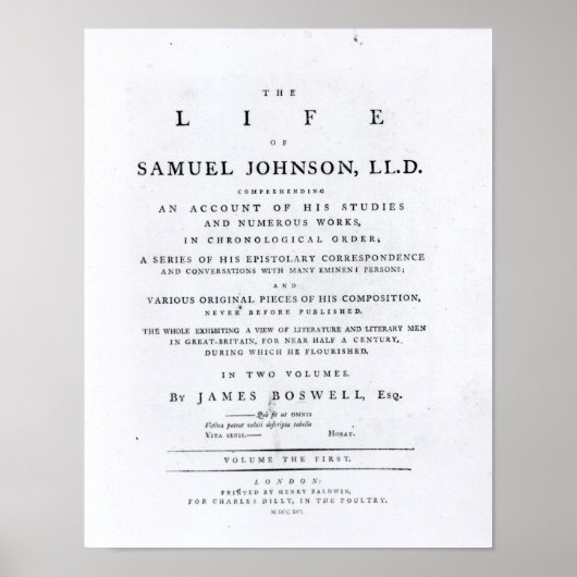 Titel pagina, van 'The Life of Samuel Johnson' Poster (Voorkant)