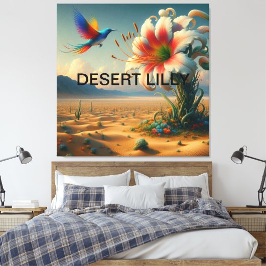 Titel: 🎨 Prachtige woestijn Lilly met een vogel Canvas Afdruk (Insitu (Slaapkamer))