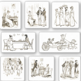 Titel: 'Pride and Prejudice' Beige Boek Illustrati Sticker