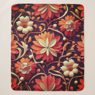 Titel: "Retro Bloom - Naadloos bloempatroon Sherpa Deken