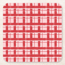 Titel Roze & Rode Gestreepte Plaid Patroon | Klas Kartonnen Onderzetters
