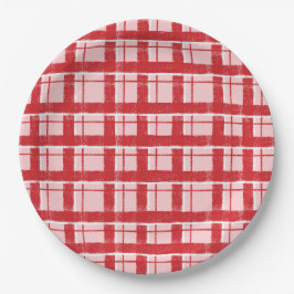 Titel Roze & Rode Gestreepte Plaid Patroon | Klas Papieren Bordje
