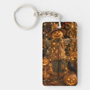 Titel Rustieke Halloween Vogelverschrikker Acryl Sleutelhanger