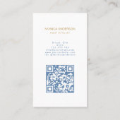 Titel: Stofblauw Gouden Haar Script Schaar QR Code Visitekaartje (Achterkant)