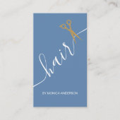 Titel: Stofblauw Gouden Haar Script Schaar QR Code Visitekaartje (Voorkant)