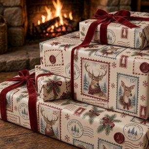 Titel: Vintage Kerst Postzegel Noordpool  Cadeaupapier