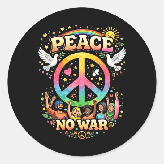 Titel: Vrede boven Oorlog Ronde Sticker (Voorkant)