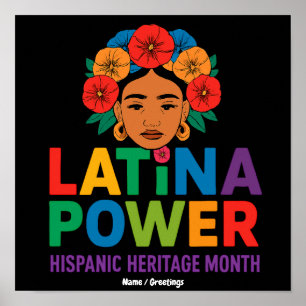 Titel: Vrouwen Latina Kracht Bloemen Hispanic Maan Poster
