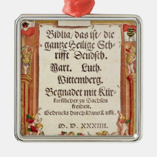 Titelpagina van de Bijbel Luther, c.1530 Metalen Ornament