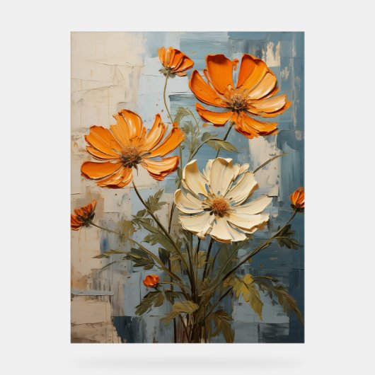 Tithonia - Impasto Bloemschildering Acryl Bord (Voorkant)