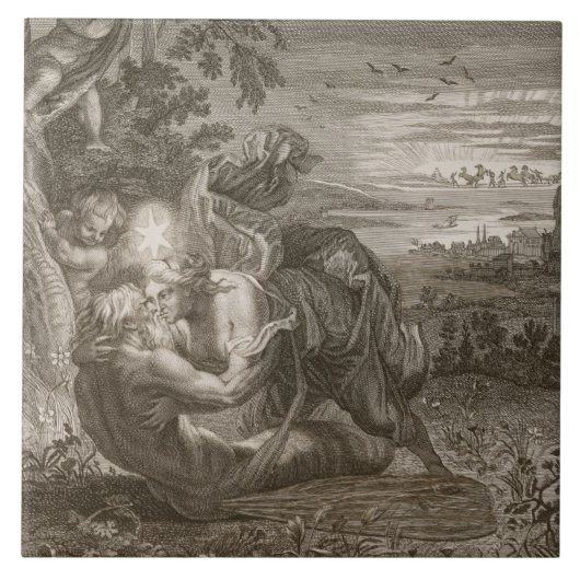 Tithonus, Aurora's man, veranderde in een Grasshop Tegeltje (Voorkant)