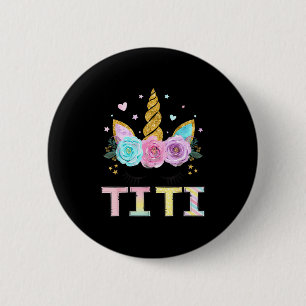 Titi Eenhoorn Bloemige Verjaardagsmeisje Overeenko Ronde Button 5,7 Cm