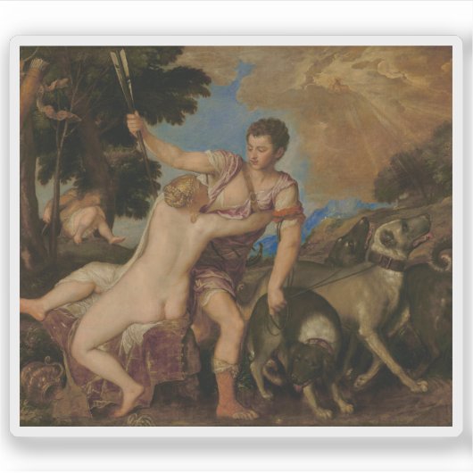 Titiaan (Tiziano Vecellio) - Venus en Adonis Sticker (Voorkant)