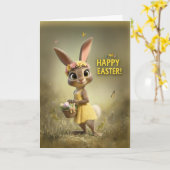 Title Adorable Easter Bunny with Basket and Flower Kaart (Gele Bloem)