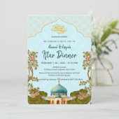 Title Blue Floral Arch Mosque Watercolor Iftar Kaart (Staand voorkant)