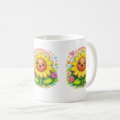 🌻 Title Cute Smiling Sunflower Rainbow Garden Koffiemok (Voorkant rechts)