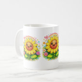 🌻 Title Cute Smiling Sunflower Rainbow Garden Koffiemok (Voorkant links)