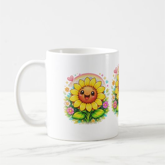 🌻 Title Cute Smiling Sunflower Rainbow Garden Koffiemok (Links)